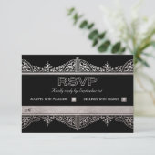 Royal Art Deco Wedding RSVP Cards - Silver Foil Karte (Stehend Vorderseite)