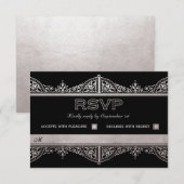 Royal Art Deco Wedding RSVP Cards - Silver Foil Karte (Vorne/Hinten)