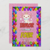 Royal Axolotl 4th Birthday Invite Einladung (Vorne/Hinten)