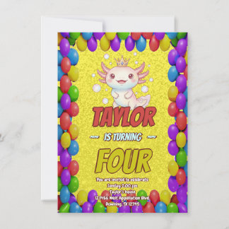 Royal Axolotl 4th Birthday Invite Einladung