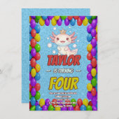 Royal Axolotl 4th Birthday Invite Einladung (Vorne/Hinten)