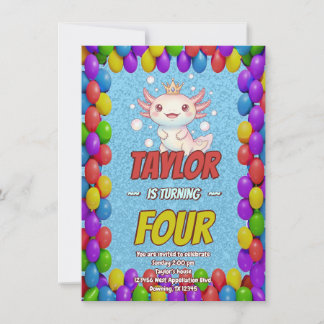 Royal Axolotl 4th Birthday Invite Einladung