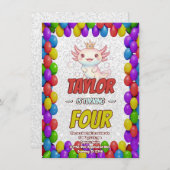 Royal Axolotl 4th Birthday Invite Einladung (Vorne/Hinten)