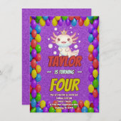 Royal Axolotl 4th Birthday Invite Einladung (Vorne/Hinten)