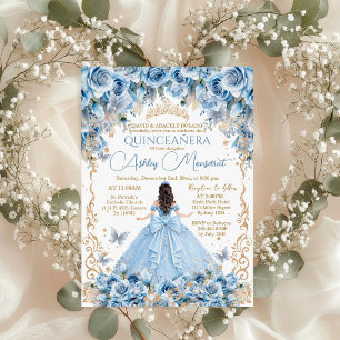 Royal Baby Blau Gold Krone Quinceañera Einladung