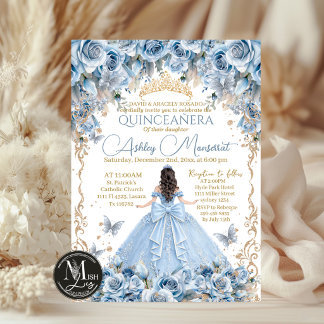 Royal Baby Blau Goldene Krone Quinceañera Einladung