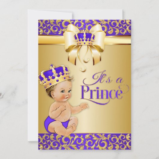 Royal Baby Dusche Lila & Gold Prince Crown Einladung (Vorderseite)