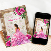 Royal Ballroom Pink Fuschia Floral Quinceañera Einladung