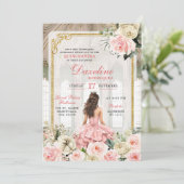 Royal Ballroom Pink Rose Gold Quinceanera Einladung (Stehend Vorderseite)