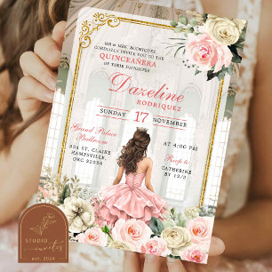 Royal Ballroom Pink Rose Gold Quinceanera Einladung