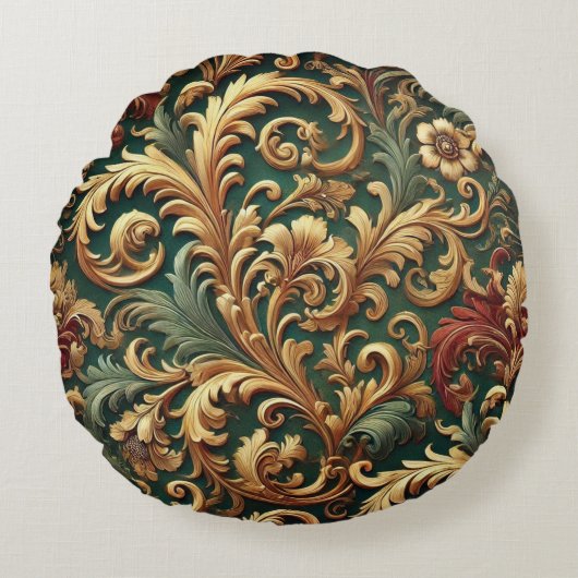 Royal Baroque Floral Pattern Rundes Kissen (Vorderseite)