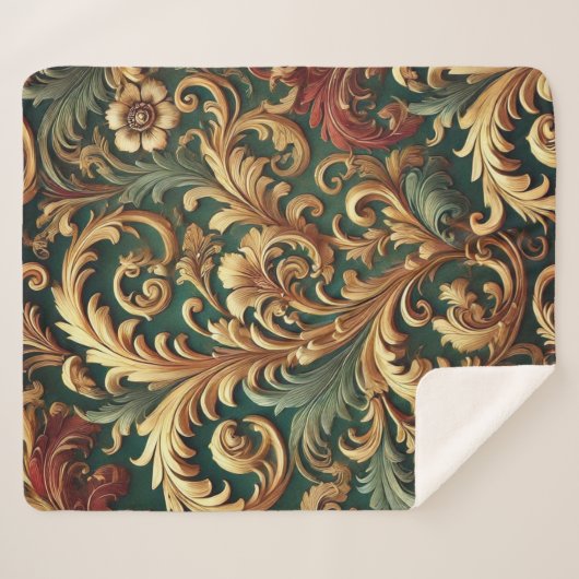 Royal Baroque Floral Pattern Sherpadecke (Vorderseite (Horizontal))