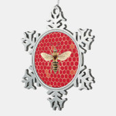 Royal Bee and Honeycomb on Red Schneeflocken Zinn-Ornament (Rechts)