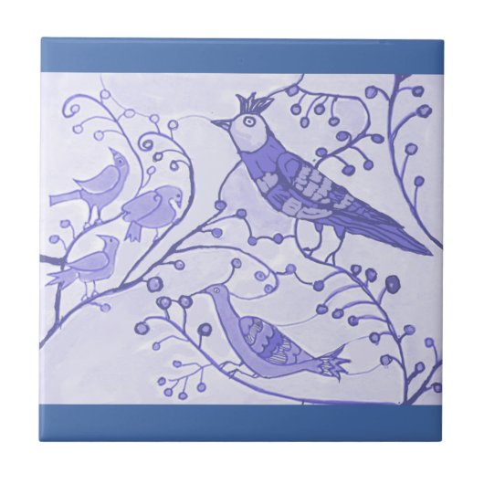 Royal Birds Delft Blue Keramik Tile 4.25" Fliese (Vorderseite)