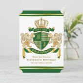 Royal Birthday Coat of Arms Green Gold Lion Emblem Einladung (Stehend Vorderseite)