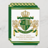 Royal Birthday Coat of Arms Green Gold Lion Emblem Einladung (Vorne/Hinten)