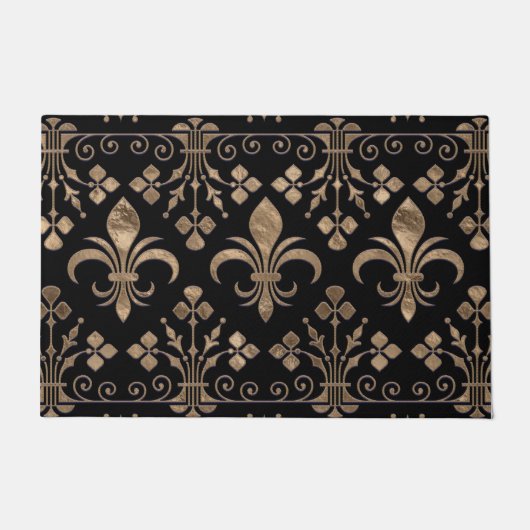 Royal Black and Gold Fleur-de-lis-Ornament Fußmatte (Vorderseite)