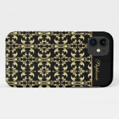 Royal Black and Gold Monogram Damask Case-Mate iPhone Hülle (Rückseite (Horizontal))