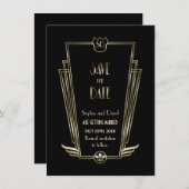 Royal Black Art Deco Monogram Save the Date Einladung (Vorne/Hinten)