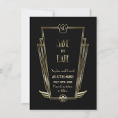 Royal Black Art Deco Monogram Save the Date Einladung (Vorderseite)