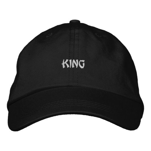 Royal Black Cap mit kühlem King Text Stickerei Bestickte Baseballkappe (Vorderseite)