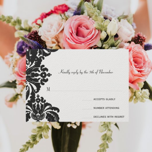 Royal Black Damask Wedding UAWG RSVP Karte