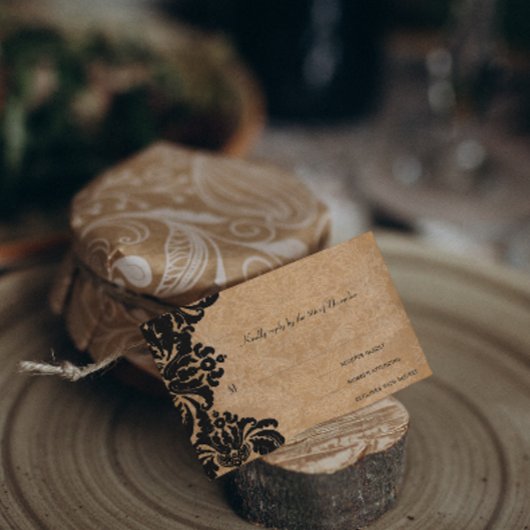 Royal Black Damask Wedding UAWG RSVP Karte