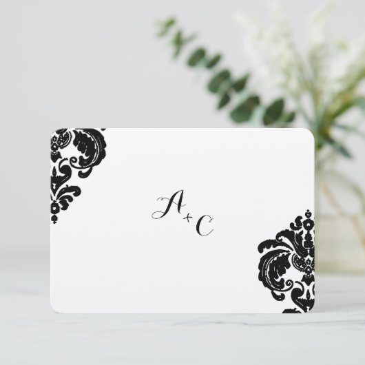 Royal Black Damask Wedding UAWG RSVP Karte (Stehend Vorderseite)