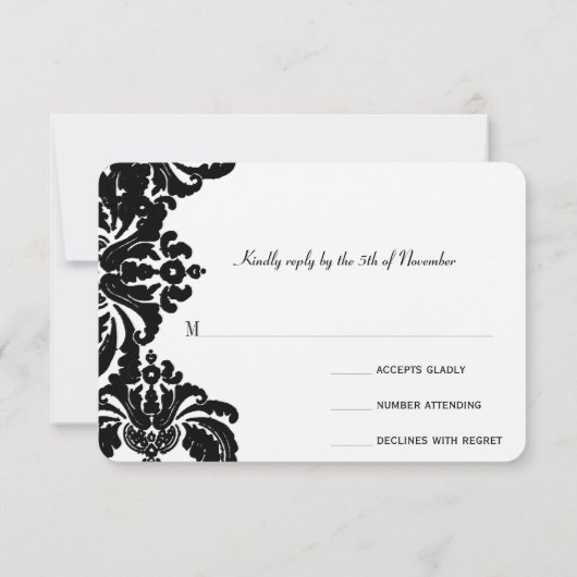 Royal Black Damask Wedding UAWG RSVP Karte (Rückseite)
