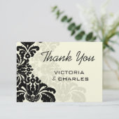 Royal Black Damask Wedding Vielen Dank Dankeskarte (Stehend Vorderseite)