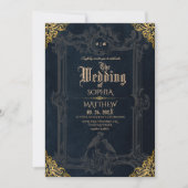 Royal Black Gold Fantasy Medieval Wedding  Einladung (Vorderseite)