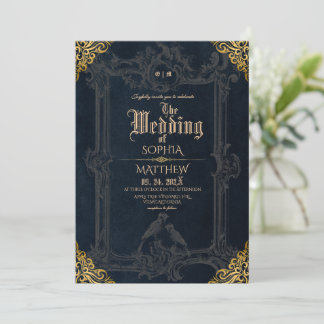 Royal Black Gold Fantasy Medieval Wedding Einladung
