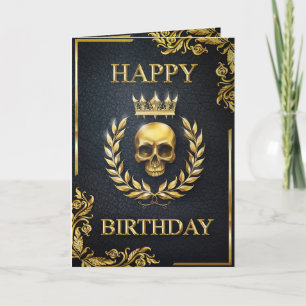 Royal Black & Gold King of the Dead Birthday Karte