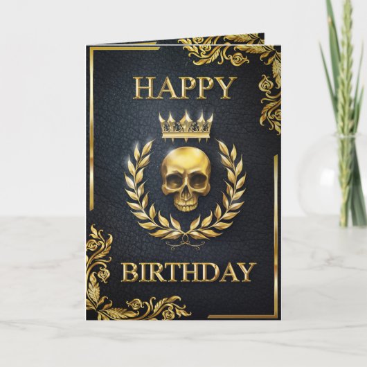 Royal Black & Gold King of the Dead Birthday Karte (Vorderseite)