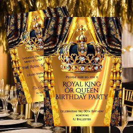 Royal Black Gold King Queen Crown Birthday Party Einladung
