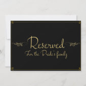Royal Black Gold Reserviert Wedding Sign Card (Vorderseite)