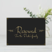 Royal Black Gold Reserviert Wedding Sign Card (Stehend Vorderseite)