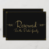 Royal Black Gold Reserviert Wedding Sign Card (Vorne/Hinten)