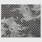 Royal Black Hearts Barock Silver Hearts Gray Geschenkpapier (Flach)
