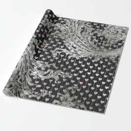Royal Black Hearts Barock Silver Hearts Gray Geschenkpapier