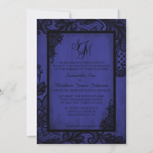 Royal Black Lace Gothic Wedding Invitation Card Einladung (Vorderseite)