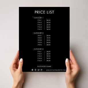 Royal Black Minimalistisch Formal Simple Price Lis
