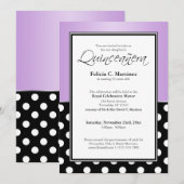 Royal Black Polka Dot Lila Quinceañera Einladung (Vorne/Hinten)