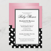 Royal Black Polka Dot Pink Babydusche Einladungen (Vorne/Hinten)