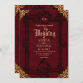 Royal Black Red Fantasy Medieval Wedding Einladung (Vorne/Hinten)