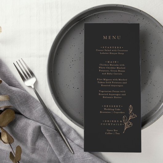 Royal Black Simple Minimalistisch Wedding Menu Menükarte