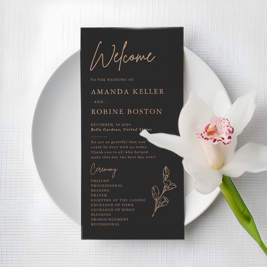 Royal Black Simple Minimalistisch Wedding Program