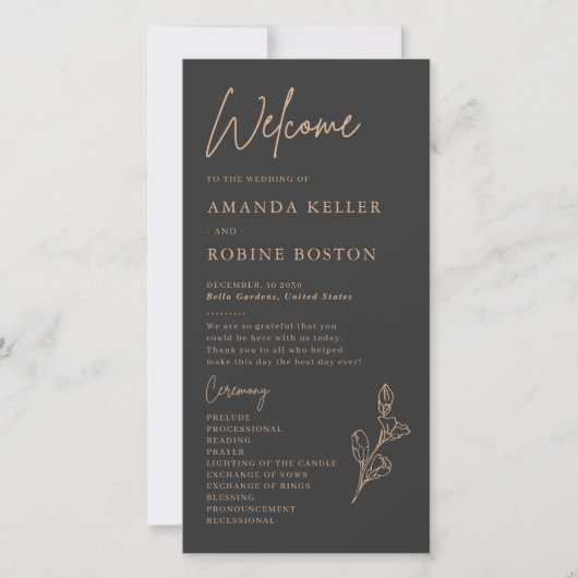 Royal Black Simple Minimalistisch Wedding Program (Vorderseite)