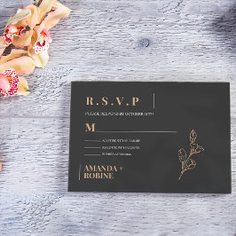 Royal Black Simple Minimalistisch Wedding RSVP Karte