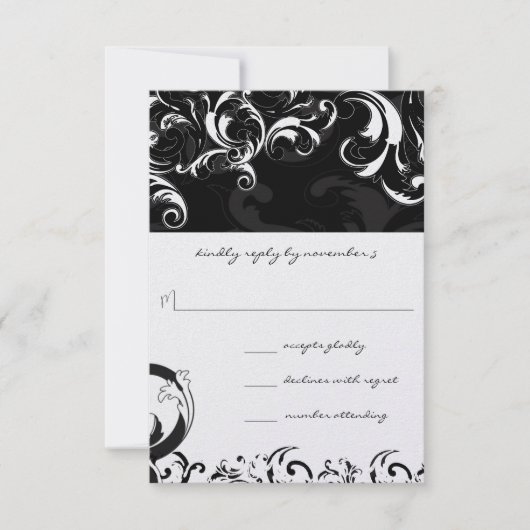 Royal Black Wirbel Wedding RSVP (Vorderseite)